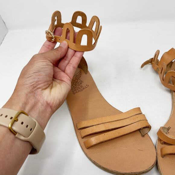 Ancient Greek Sandals Womens 37 Natural Brown Ankle Cut Out Leather Sandals 7 - Picture 7 of 10